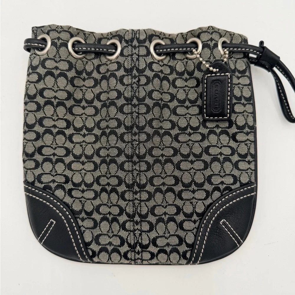 Coach Signature Mini C Drawstring Wristlet Pouch Black Jacquard Y2K